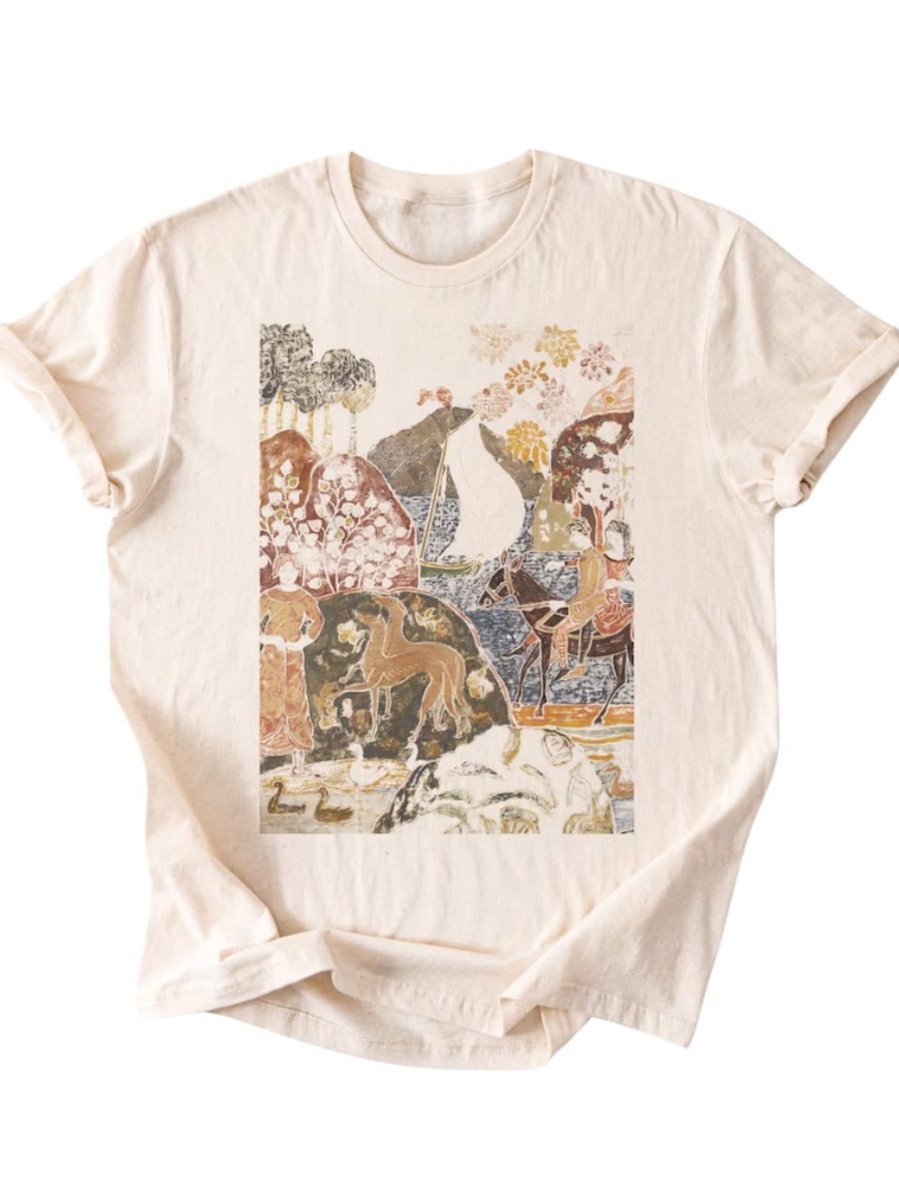 Men's Medieval Graphic Tee in Cream with Vintage Horse Print